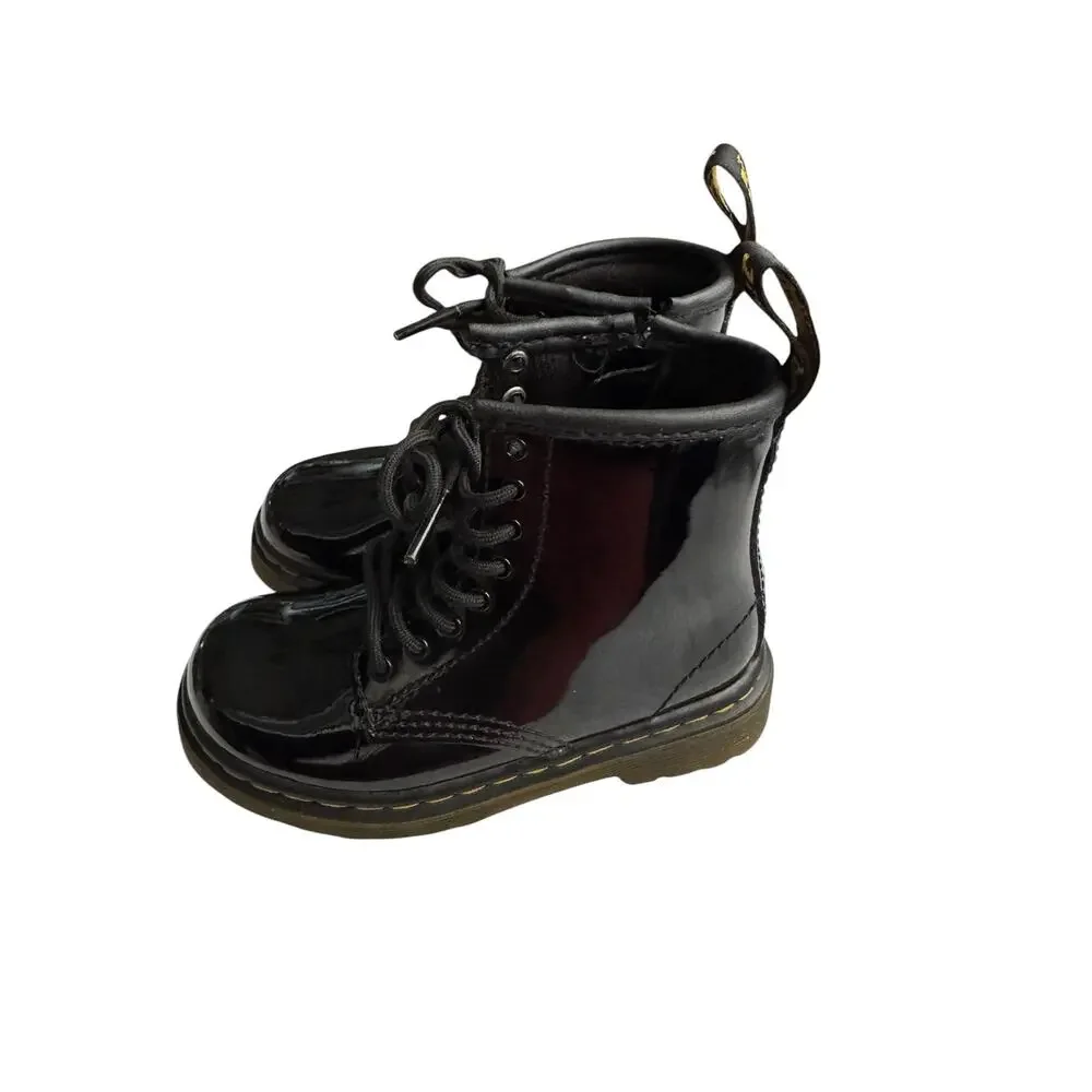 Dr. Martens Kids Boots Size 8 Youth Black Patent Lace Up Combat Boots